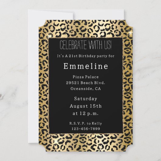 Invitation Léopard de Parties scintillant jaune noir (Devant)