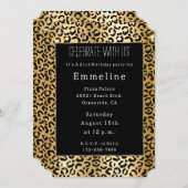 Invitation Léopard de Parties scintillant jaune noir (Devant / Derrière)