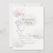 Invitation Léopard des neiges aux ballons roses Anniversaire (Devant)