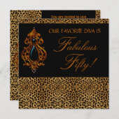 Invitation Léopard Diva Fabuleuse fête d'anniversaire 50 femm (Devant / Derrière)