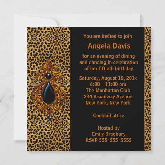 Invitation Léopard Diva Fabuleuse fête d'anniversaire 50 femm (Dos)