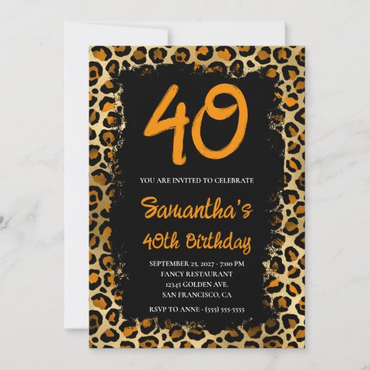 Invitation Leopard d'or en cuivre peint noir 40e anniversaire (Devant)