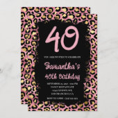 Invitation Leopard d'or et rose peint noir 40e anniversaire (Devant / Derrière)