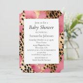 Invitation Léopard d'or noir en verre rose (Debout devant)