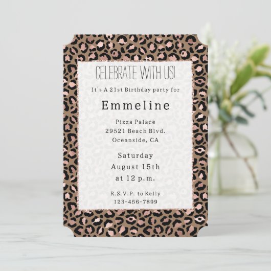 Invitation Léopard d'or Rose Brown (Debout devant)
