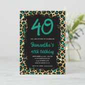 Invitation Léopard d'or turquoise peint noir 40e anniversaire (Debout devant)