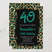 Invitation Léopard d'or turquoise peint noir 40e anniversaire (Devant / Derrière)
