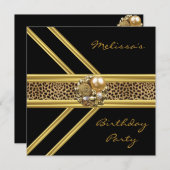 Invitation léopard Elégant bijou en or velours noi (Devant / Derrière)