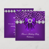 Invitation Léopard Élégant Nœud Violet Diamants (Devant / Derrière)