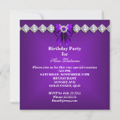 Invitation Léopard Élégant Nœud Violet Diamants (Dos)