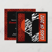 Invitation Leopard et Zebra Print Red Graduation Party (Devant / Derrière)