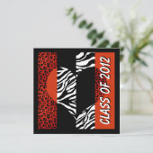 Invitation Leopard et Zebra Print Red Graduation Party (Debout devant)