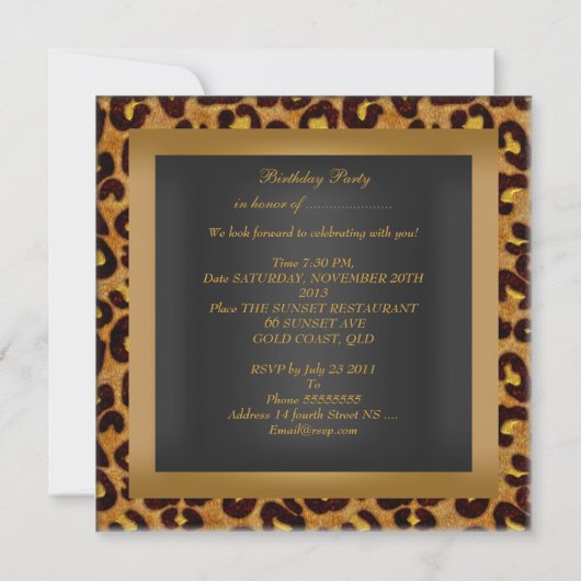 Invitation Léopard Gold Black Anniversaire 50e (Dos)
