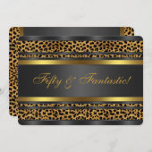 Invitation Leopard Gold Black Womans 50e fête d'anniversaire (Devant / Derrière)