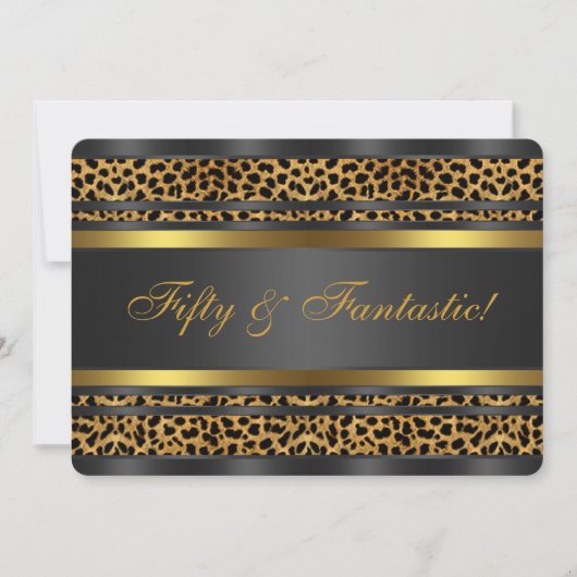 Invitation Leopard Gold Black Womans 50e fête d'anniversaire (Devant)