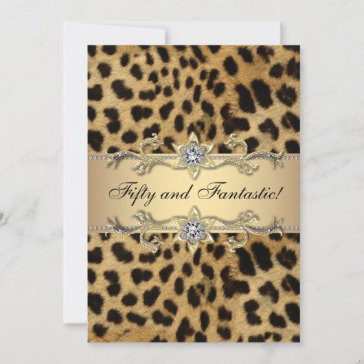 Invitation Leopard Gold Womans 50e fête d'anniversaire (Devant)