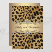 Invitation Leopard Gold Womans 50e fête d'anniversaire (Devant / Derrière)