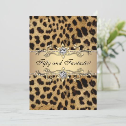 Invitation Leopard Gold Womans 50e fête d'anniversaire (Debout devant)
