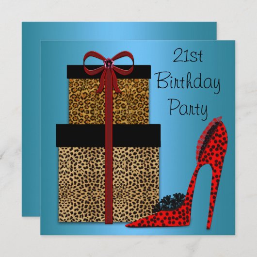 Invitation Leopard High Heels Womans 21e fête d'anniversaire (Devant / Derrière)