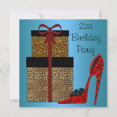Invitation Leopard High Heels Womans 21e fête d'anniversaire (Devant)