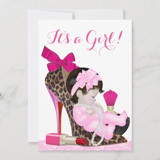 Invitation Leopard High talon Chaussure Baby shower fille (Devant)