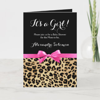 Invitation Leopard Hot rose Bow C'est un Baby shower Safari f