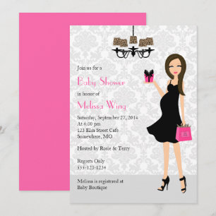 Invitation Leopard Hot rose Pregnant Baby shower maman