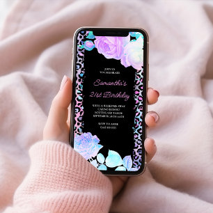 Invitation Léopard Iridescendant peint noir 21e anniversaire