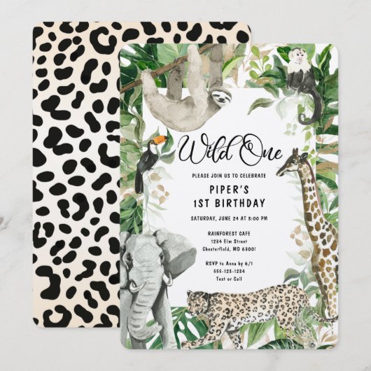 Invitation Leopard Little Wild One Safari premier anniversair (Devant / Derrière)