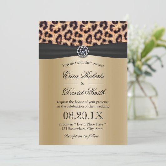 Invitation Leopard Mariage Luxe noir & or (Debout devant)