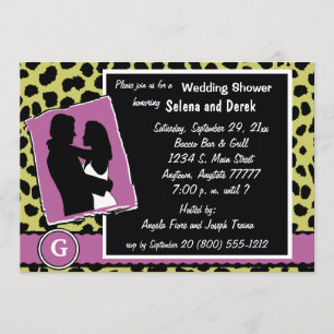 Invitation Leopard Mauve White Et Green Monogramme