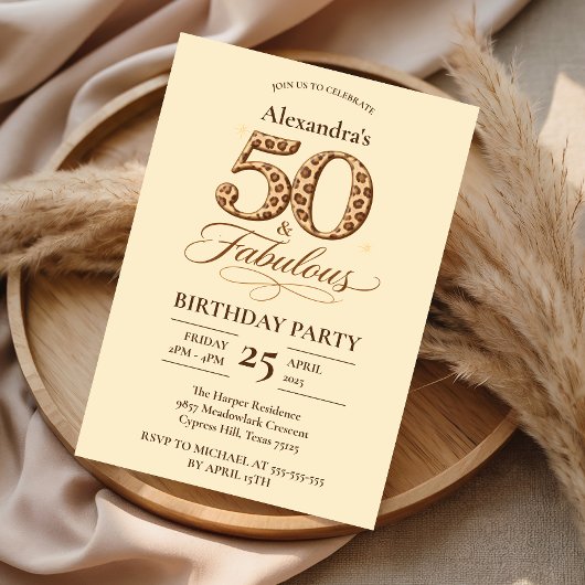 Invitation Leopard Neutral 50 & Fabulous Birthday