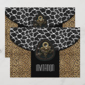 Invitation Léopard Noir Blanc Impression Vache (Devant / Derrière)
