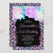 Invitation Léopard noir rose 21e anniversaire (Devant / Derrière)