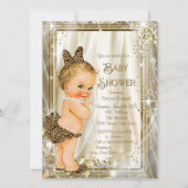 Invitation Leopard Pearl Glam Girly Baby shower (Devant)