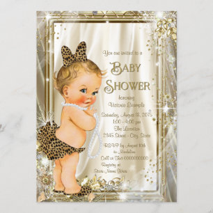 Invitation Leopard Pearl Glam Girly Baby shower