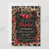 Invitation Leopard Print Wild Cherry Glam Birthday (Devant)