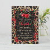 Invitation Leopard Print Wild Cherry Glam Birthday (Debout devant)
