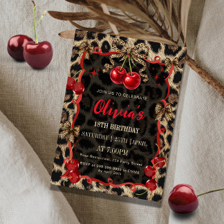 Invitation Leopard Print Wild Cherry Glam Birthday