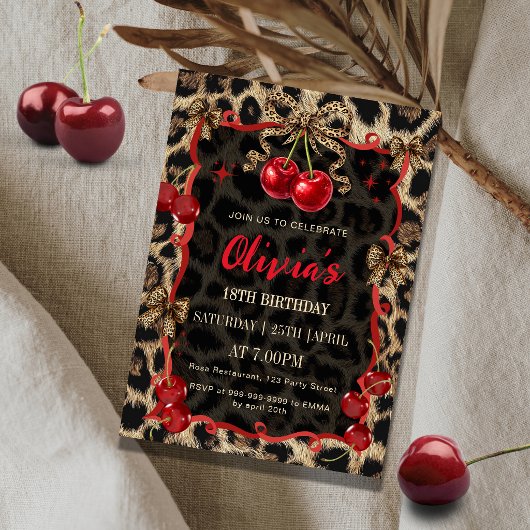 Invitation Leopard Print Wild Cherry Glam Birthday