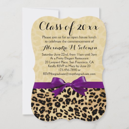 Invitation Leopard Purple Bow Graduation/Invitation de fête (Devant)