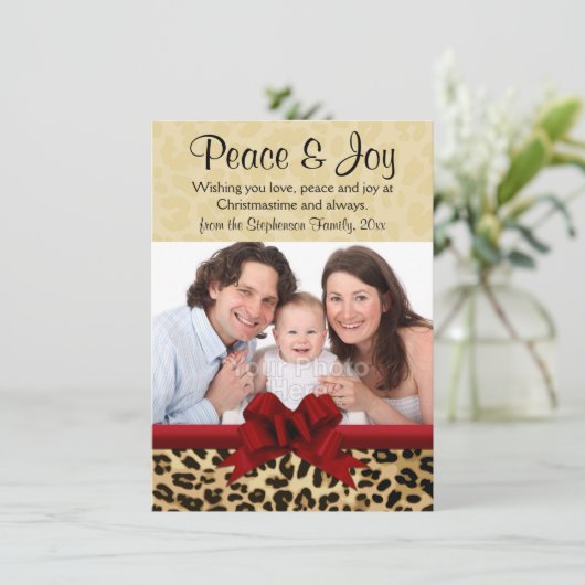 Invitation Leopard Red Bow Noël Photo Grey (Debout devant)