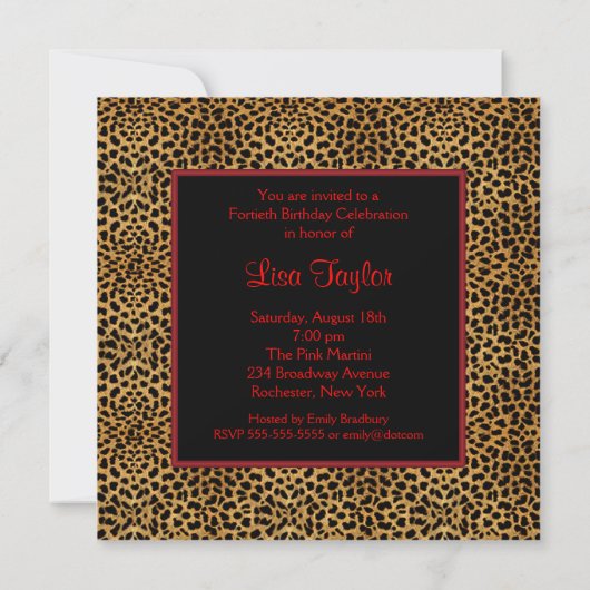 Invitation Léopard Red Bow Womans 40e anniversaire (Dos)