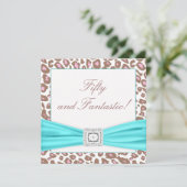 Invitation Léopard rose Brown Turquoise femmes 50ème annivers (Debout devant)