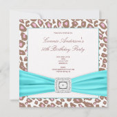 Invitation Léopard rose Brown Turquoise femmes 50ème annivers (Dos)