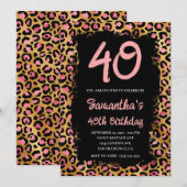 Invitation Leopard rose et or peint noir 40e anniversaire (Devant / Derrière)