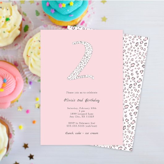 Invitation Leopard rose gris 2e anniversaire