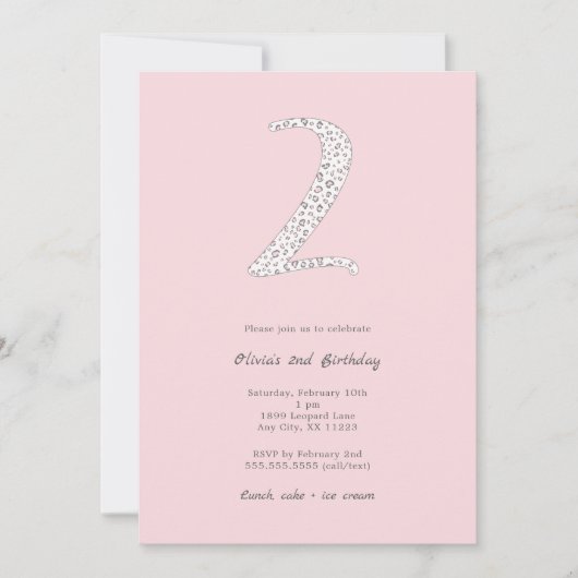 Invitation Leopard rose gris 2e anniversaire (Devant)