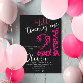 Invitation Léopard rose noir moderne 21e fête d'anniversaire