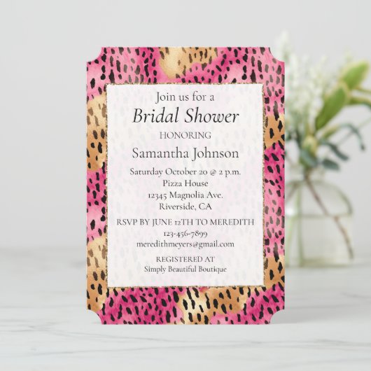 Invitation Léopard rose or Glam (Debout devant)